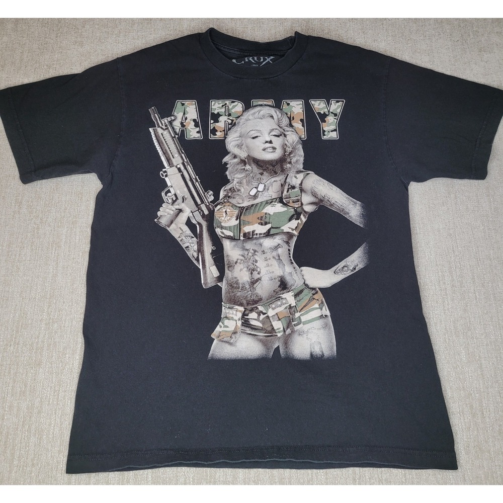 Crux T Shirt Mens L Black Marilyn Monroe Army Camo Tattoo Graphic Tee